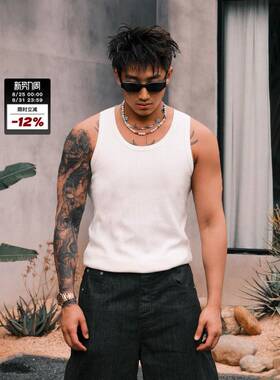 RESERFF 立体坑条微弹针织螺纹纯棉工字打底无袖背心男款潮流痞帅
