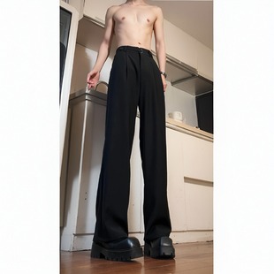 黑色直筒西裤垂坠感高级感那不勒斯裤子男高腰加长款高个子西装裤