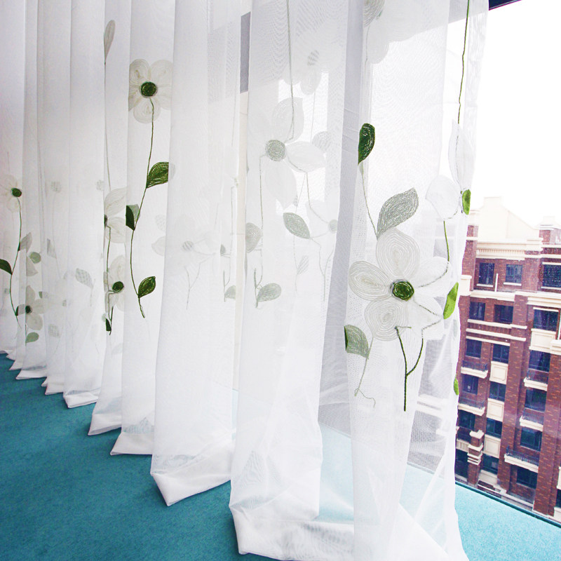 白玉兰绣花窗纱小清新飘窗窗帘卧室阳台简约现代透光家用防晒纱帘,居家布艺,成品窗帘,淘宝优惠券,粉丝福利购,淘宝优惠卷