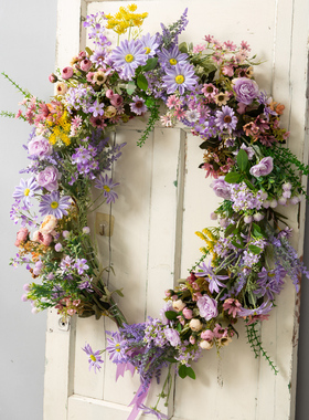 高级紫色仿真花藤花环网红墙壁挂饰空调水管橱窗花藤遮挡缠绕假花