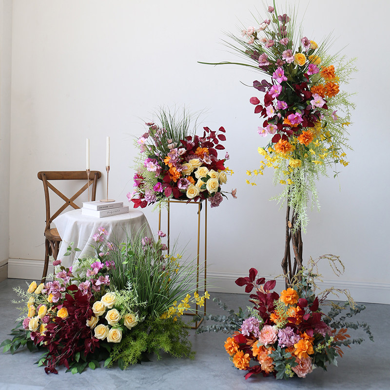 橱窗装饰场景布置仿真花艺落地花架地堆花草玫瑰绢花婚庆活动道具
