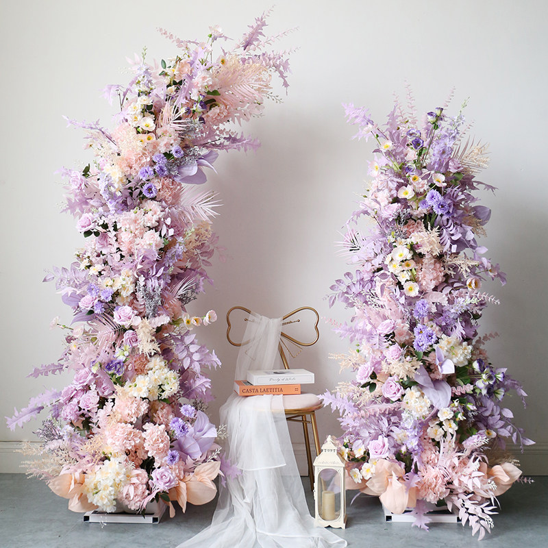 清新紫仿真花艺拱门花架舞台结婚拍照直播背景花卉迎宾入口摆花