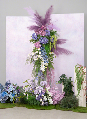 紫色假花装饰仿真花高级橱窗壁挂大花束商业拍照背景道具花卉定制