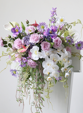 高级紫讲台花束仿真花艺装饰婚礼主持台挂花演讲主席宴会布置假花