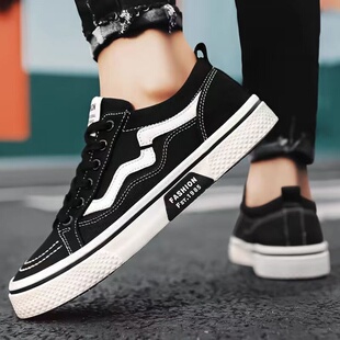 百搭黑色休闲潮鞋 帆布男鞋 男韩版 中学生运动滑板鞋 厚底防滑 夏季