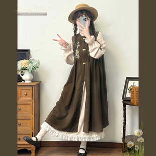 浣溪阁【铃兰谷】明制刺绣对襟长比甲立领连衣裙原创改良汉服女