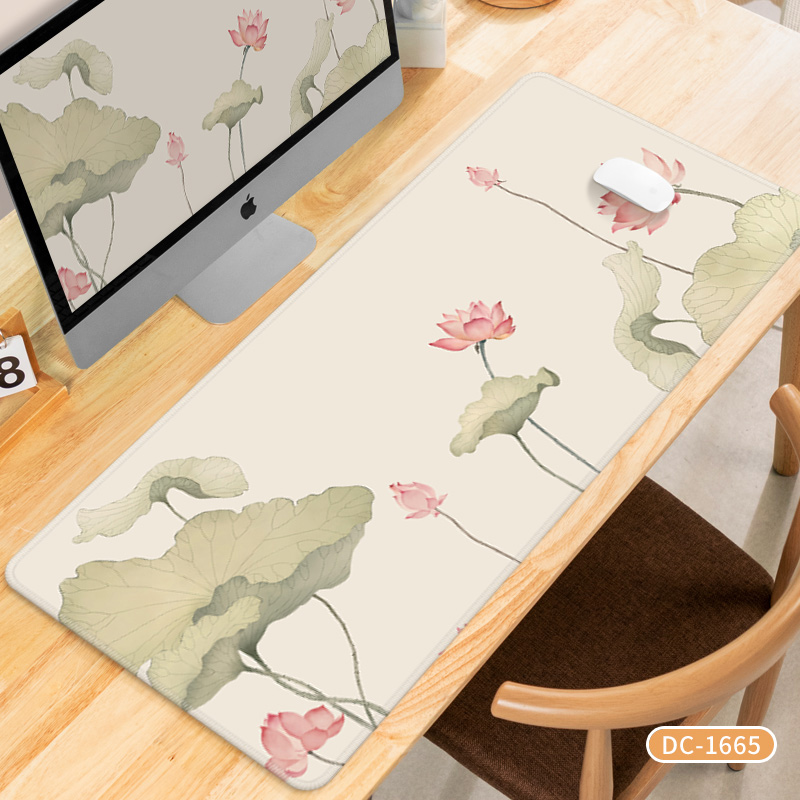 覆古荷花叶莲花超大滑鼠垫古典新中式简约办公桌垫防滑电竞鼠定制