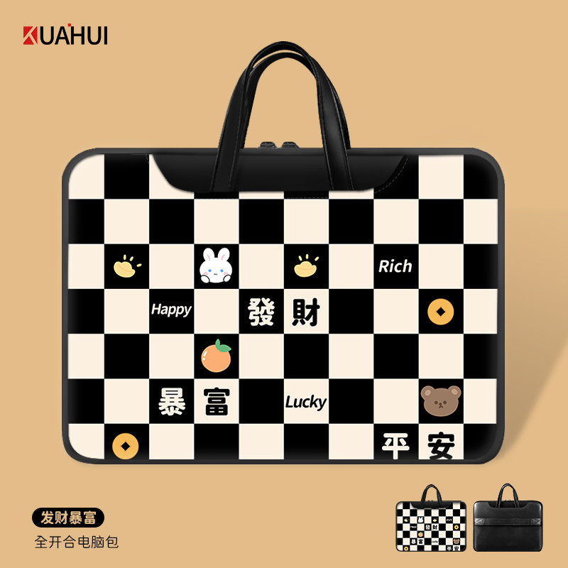 手提电脑包14寸女格子适用华为matebook16内胆包苹果macair13保护套防水防震惠普联想小新pro15.6寸笔记本包