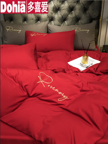 多喜爱红色被套单件床单被罩四件套结婚新婚高级感宿舍三件可水洗