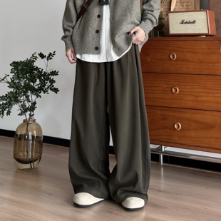 BUTQIU日系复古秋冬双褶宽松阔腿裤中性氛围垂感休闲裤男女长裤子
