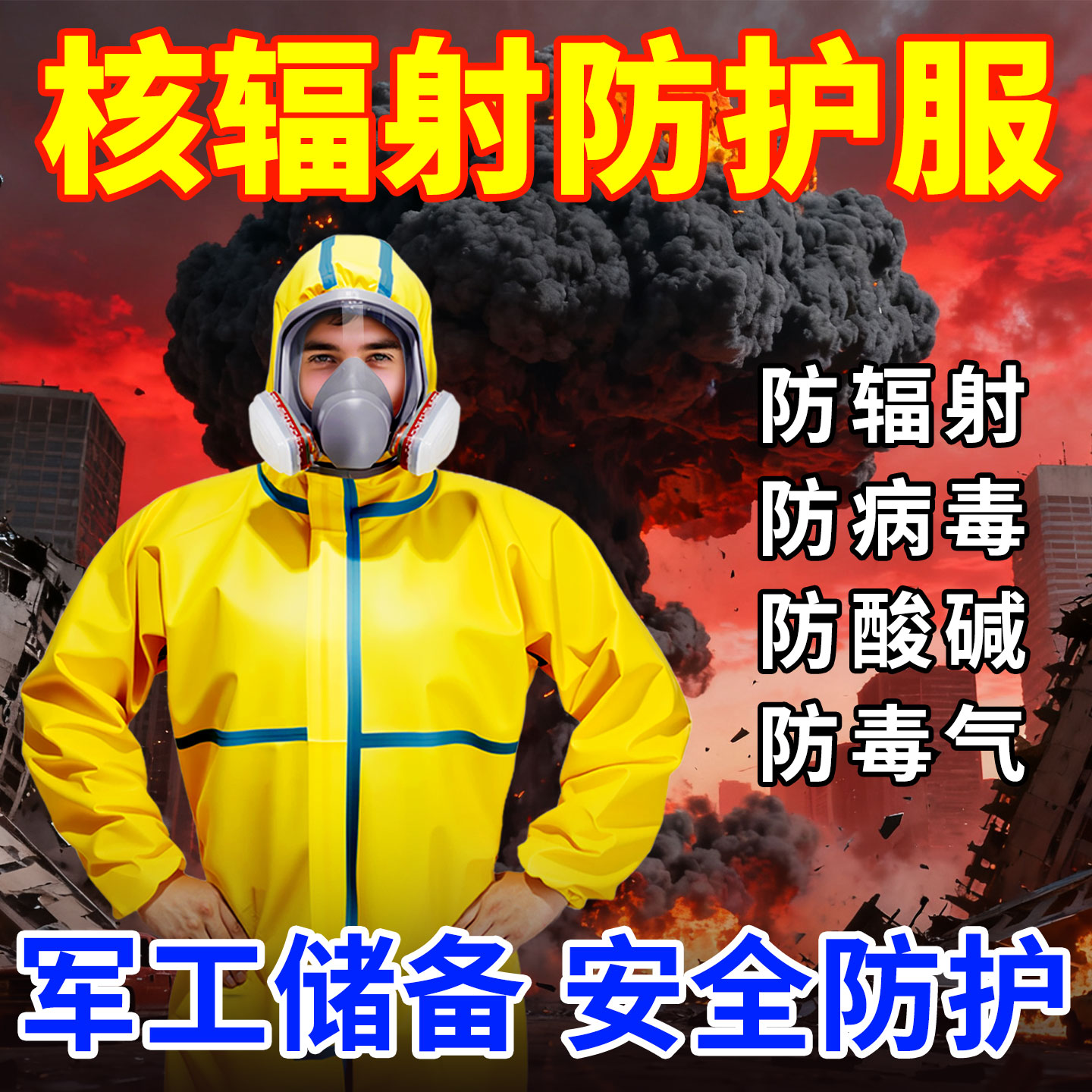 防生化服防核辐射颗粒全套装装备耐酸碱连体工作服防毒面具手套鞋