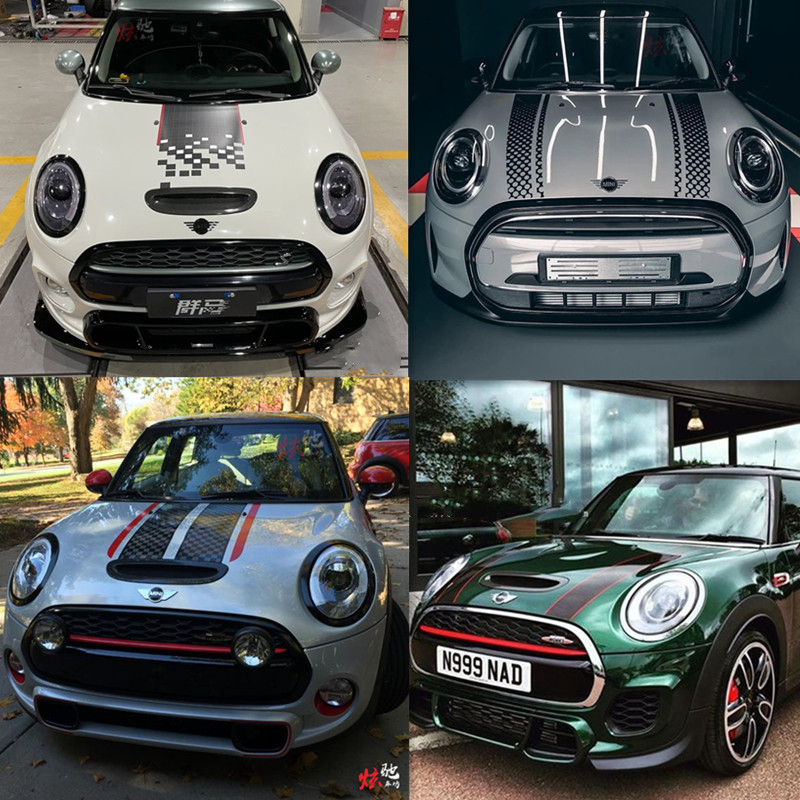 适用于宝马MINI Cooper JCW引擎盖拉花F56 R55 F60机盖改装贴纸