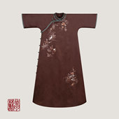 {苏梦} 香云纱立领斜襟手绣大袍连衣裙0101614 浣溪月