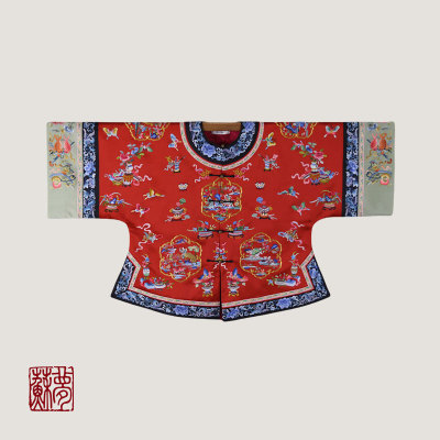 {苏梦}【昭君出塞】绯色绿袖口手绣对襟圆领上衣01031320