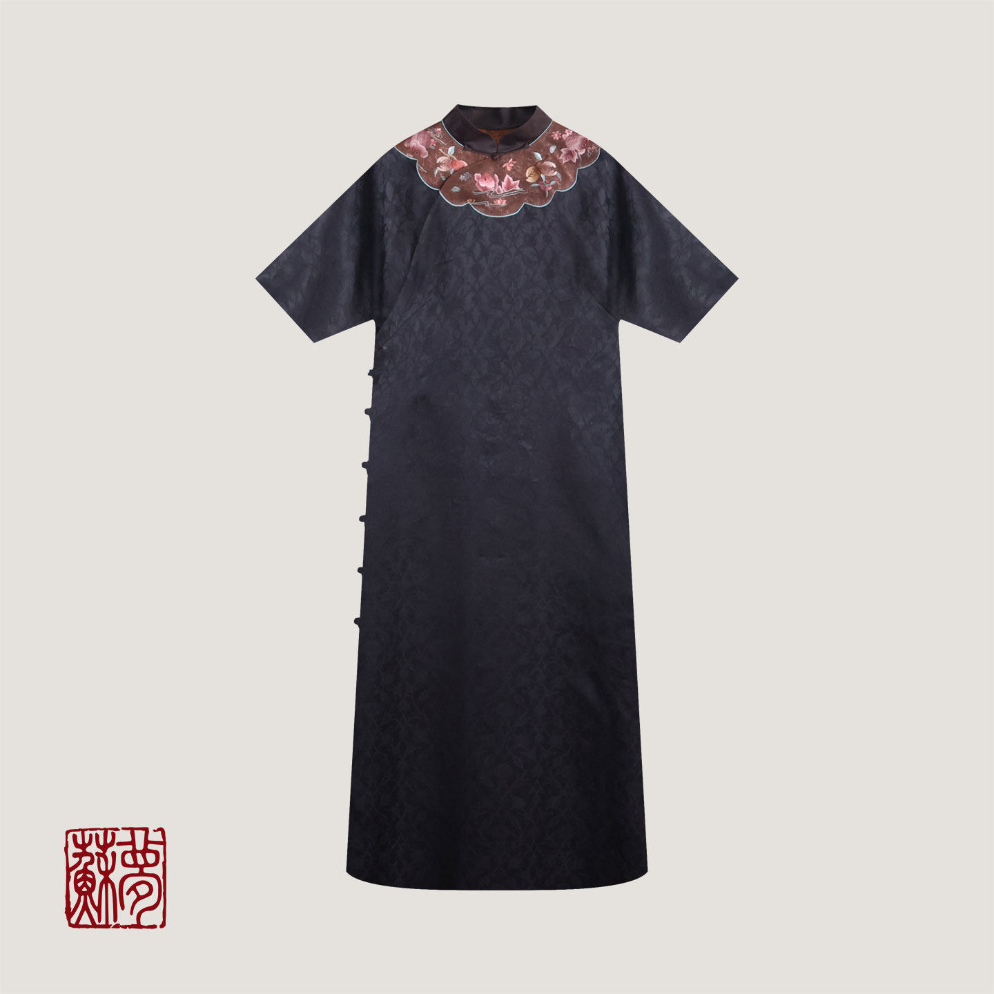 {苏梦}【嫣然】香云纱手绣立领大袍0101608