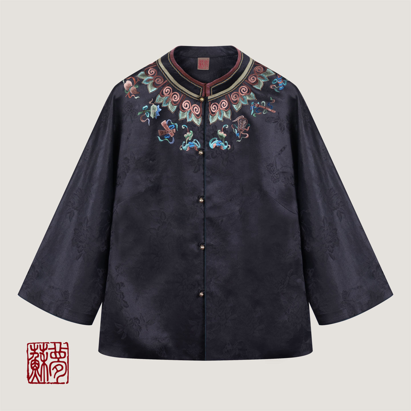 {苏梦}【飞花令】手绣香云纱立领对襟上衣01031931