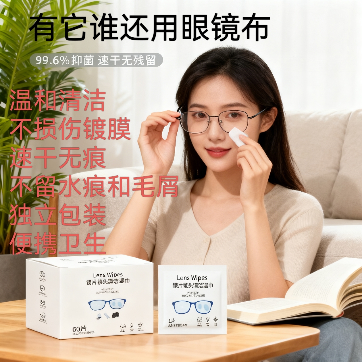 擦眼镜镜头镜片一次性速干无痕巾