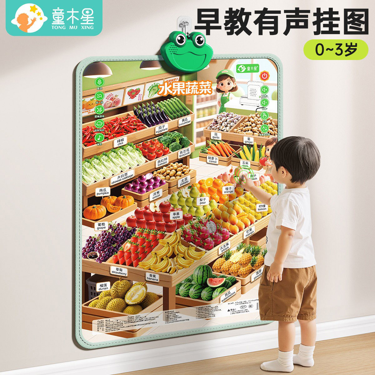 婴幼儿早教有声挂图启蒙宝宝认知发音识字认字看图识物点读墙贴