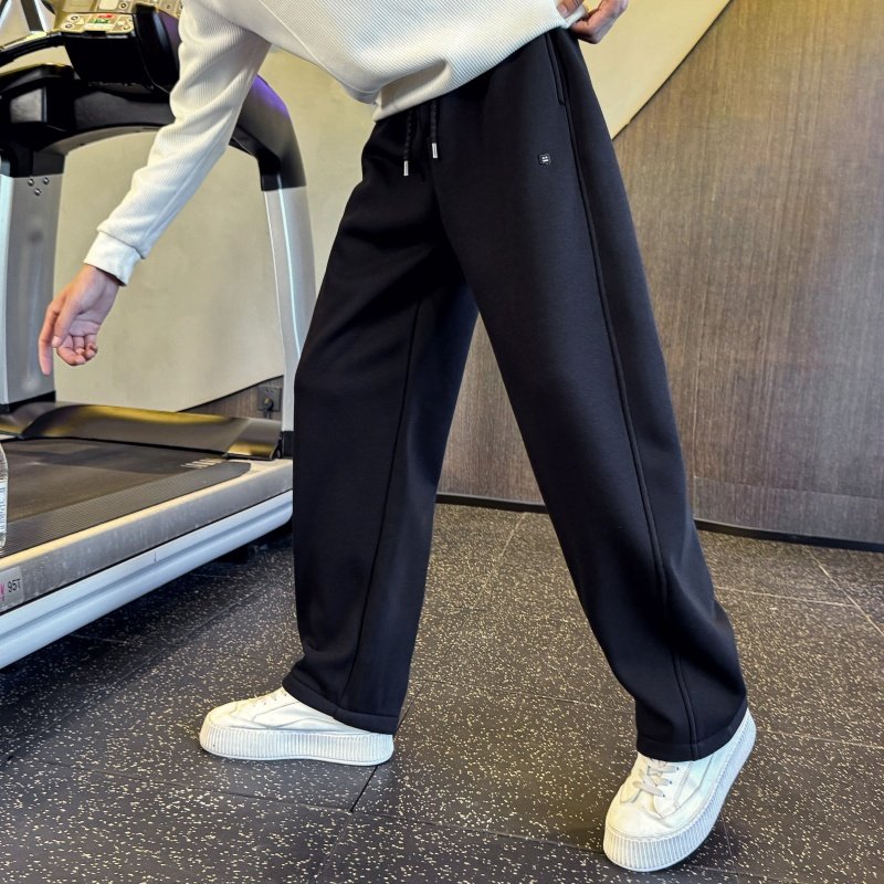 黑色加绒卫裤男秋冬季新款潮流加厚宽松直筒裤痞帅休闲运动长裤子