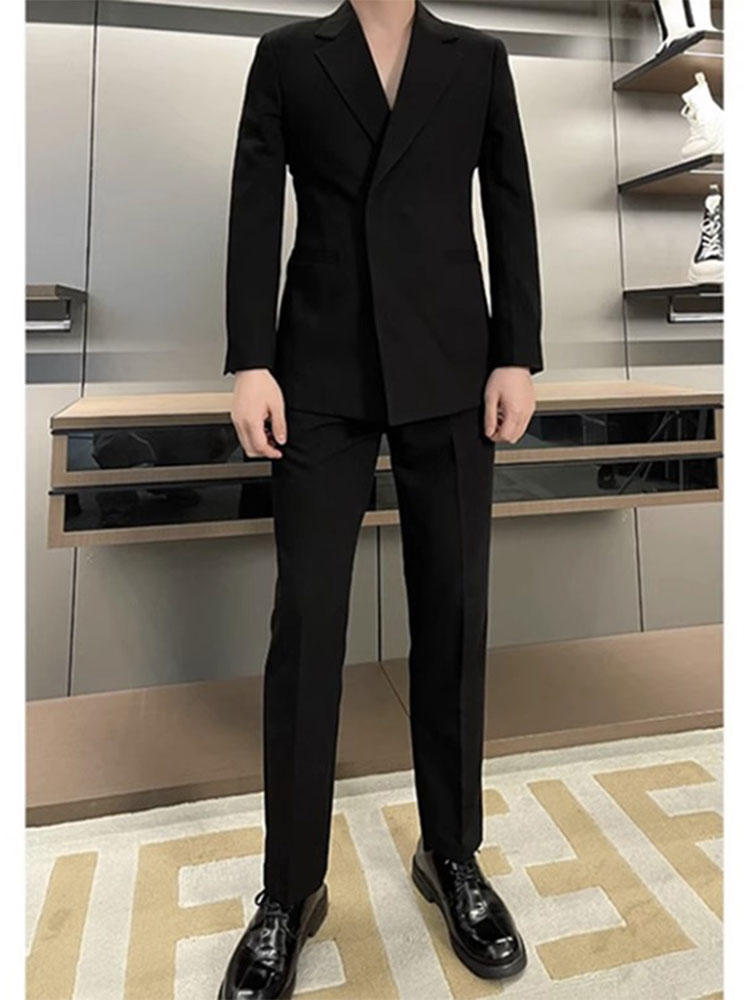 男士春秋英伦时尚品牌高端帅气商务休闲正装长裤两件套