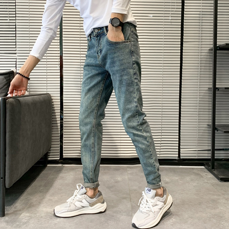 九分牛仔裤男士春秋季2025新款韩版潮流修身小脚裤直筒休闲裤子冬
