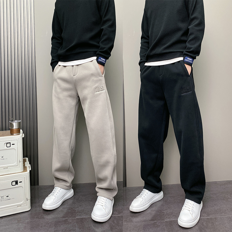 运动卫裤男冬季2025新款韩版潮牌痞帅加绒加厚宽松直筒休闲长裤子