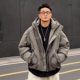 潮牌工装连帽羽绒服男士冬季痞帅设计款宽松机能抗寒防风保暖外套