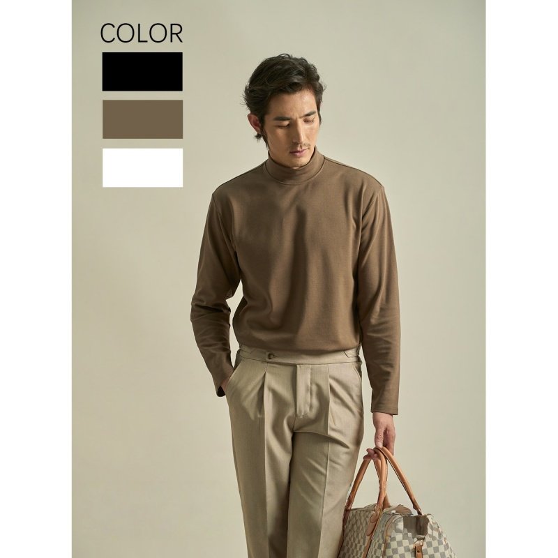 纯色半高领打底衫男士秋冬季潮牌痞帅高级感商务西装内搭长袖T恤