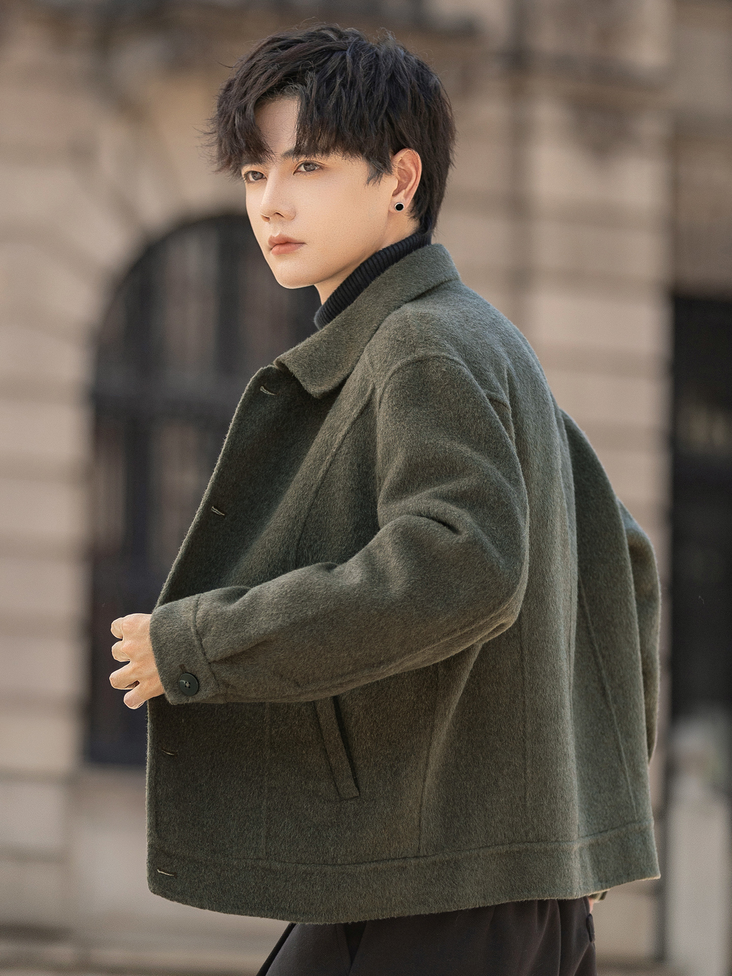 双面呢子夹克外套男士春秋冬季韩版潮流痞帅青年羊毛妮子短款大衣