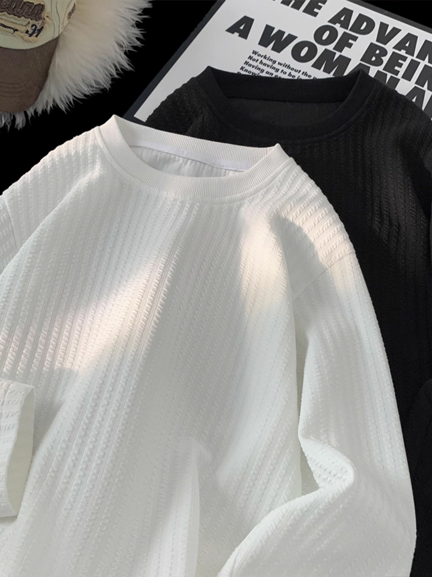 肌理感长袖T恤男款春秋季潮牌薄款垂感高级宽松休闲内搭打底上衣