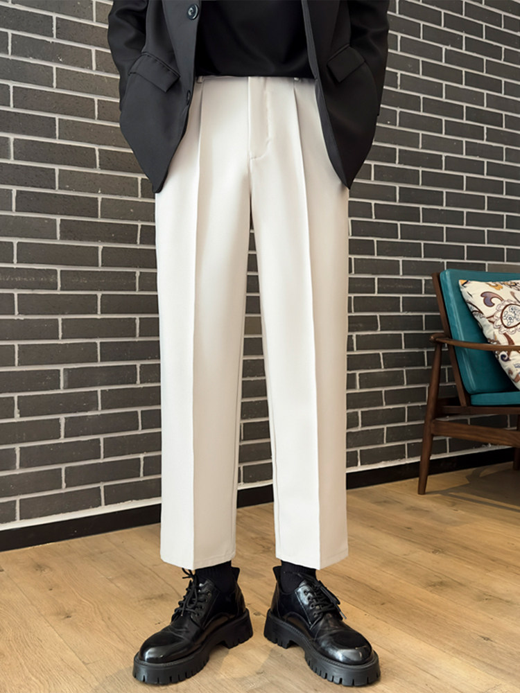 那不勒斯白色九分西裤男春秋季潮牌垂感宽松直筒裤搭配马丁靴裤子,男装,西裤,淘宝优惠券,粉丝福利购,淘宝优惠卷