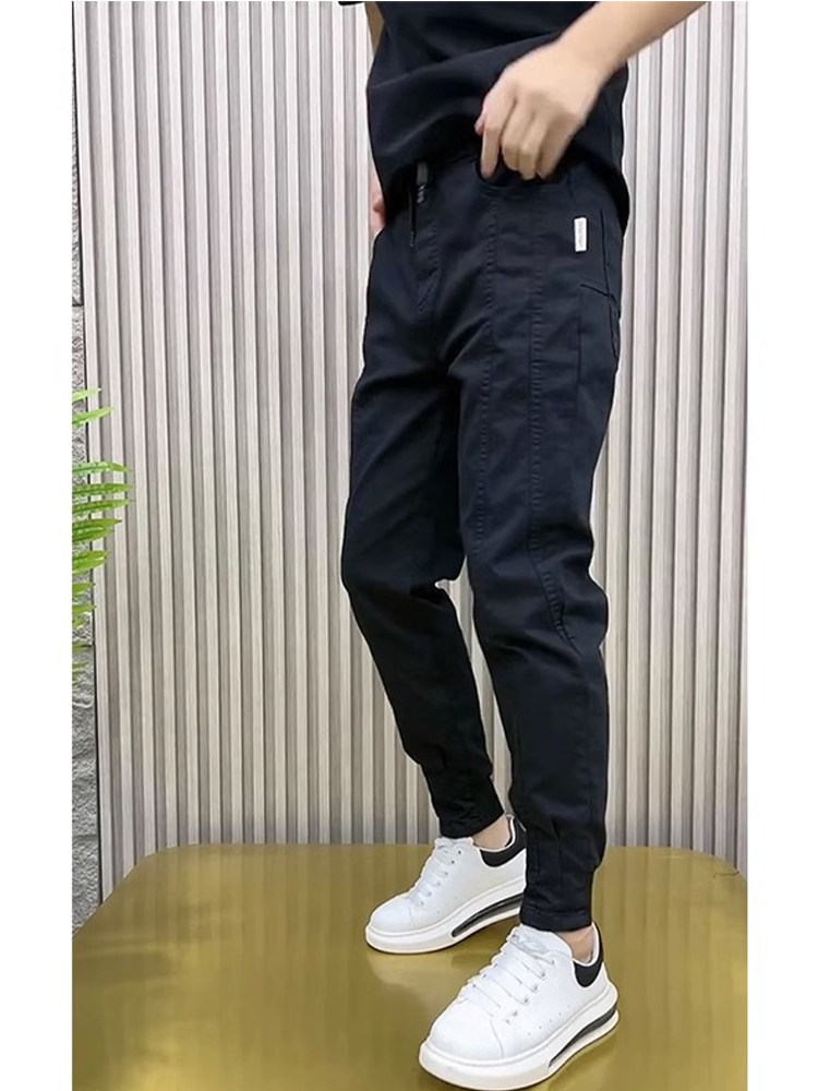 休闲裤男秋冬季潮牌修身加绒加厚束脚工装哈伦裤男士小脚运动裤子