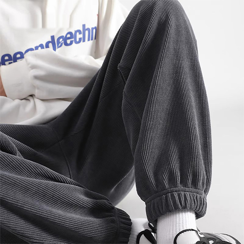 灯芯绒裤子男款秋冬季加绒加厚保暖卫裤潮流青少年束脚运动休闲裤