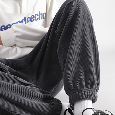 灯芯绒裤子男款秋冬季加绒加厚保暖卫裤潮流青少年束脚运动休闲裤