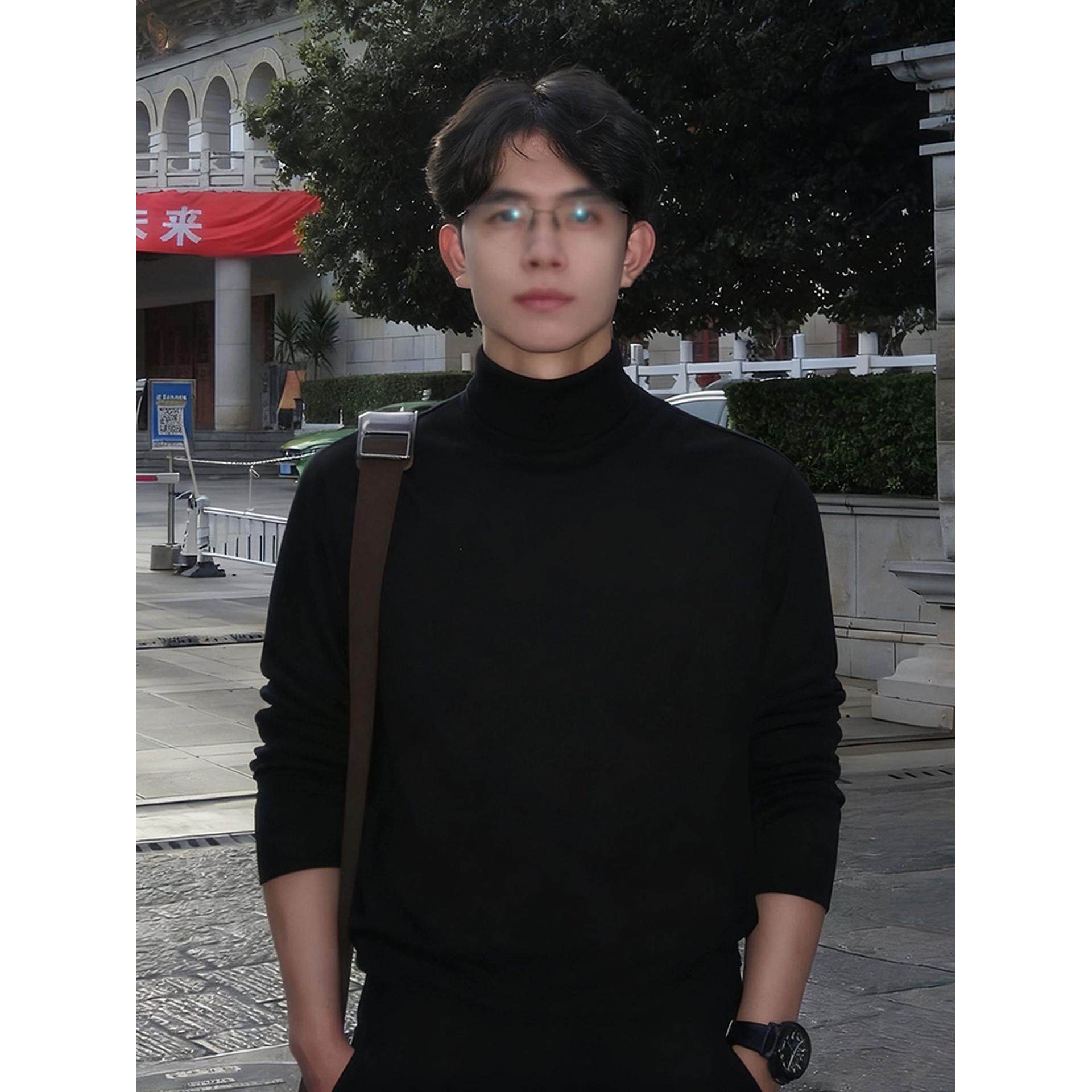 黑色半高领毛衣男士秋冬季潮牌痞帅加绒加厚重磅轻熟风内搭针织衫