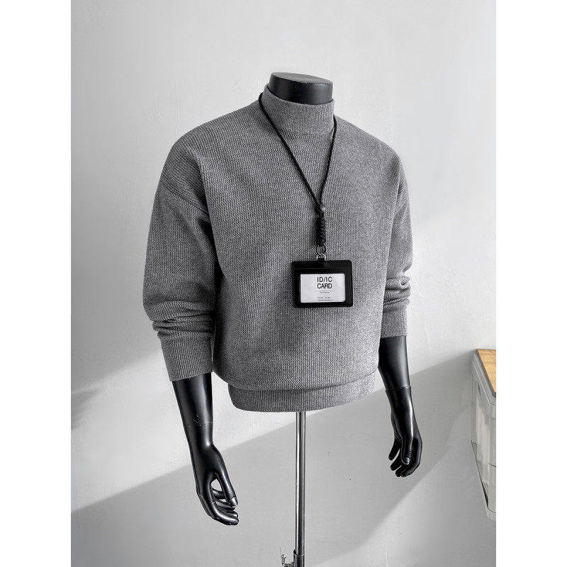 半高领毛衣男士秋冬季潮牌高级感套头中领内搭纯色纹理针织衫线衣
