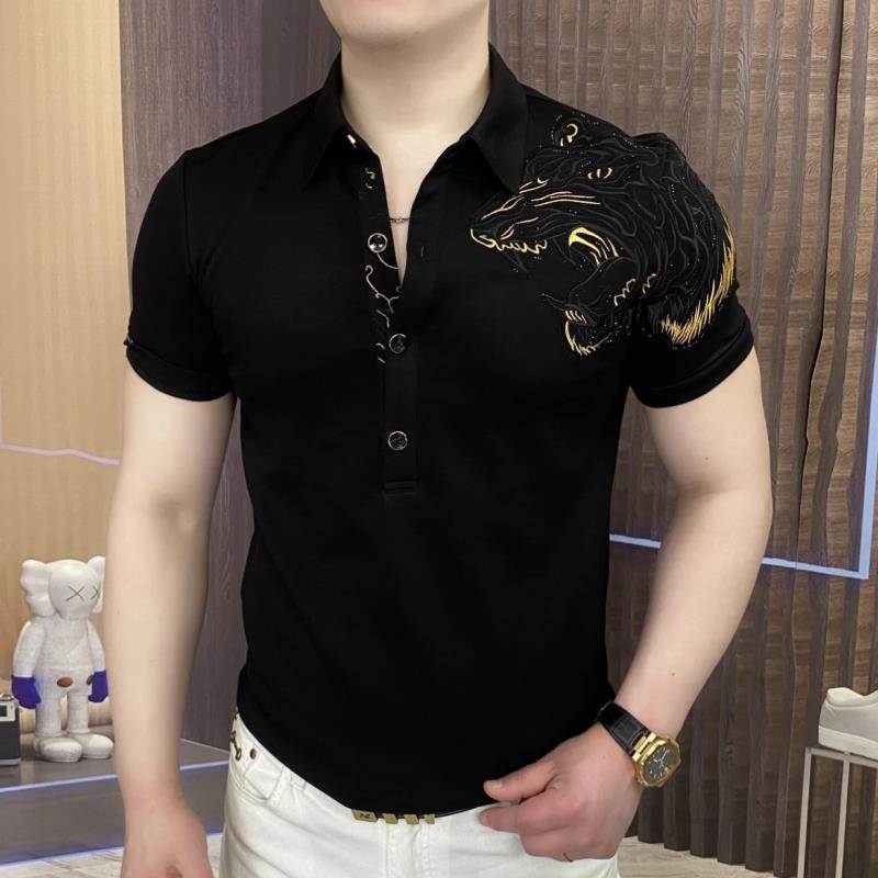 polo衫男士夏季潮牌痞帅高级感修身翻领上衣轻奢时尚百搭短袖T恤