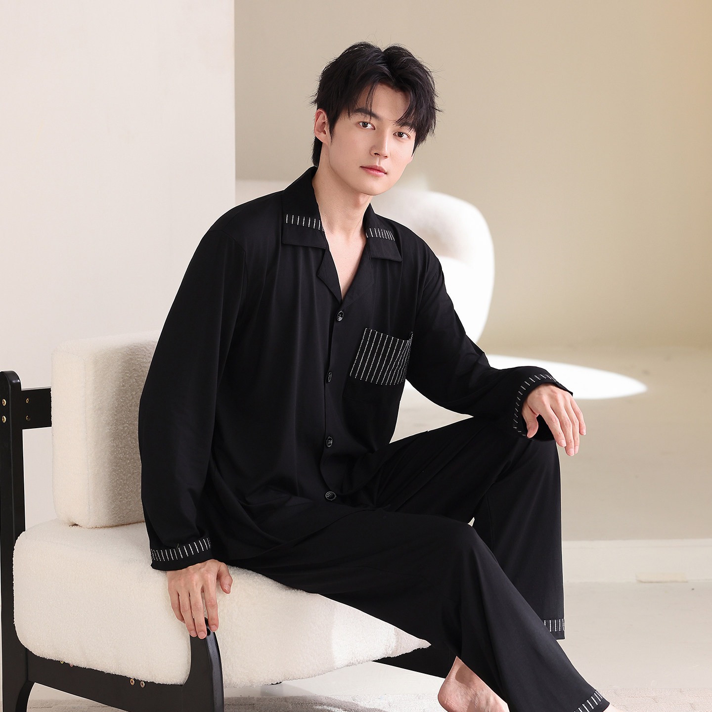 莫代尔棉男士睡衣春秋季2025新款长袖宽松大码家居服男款休闲套装