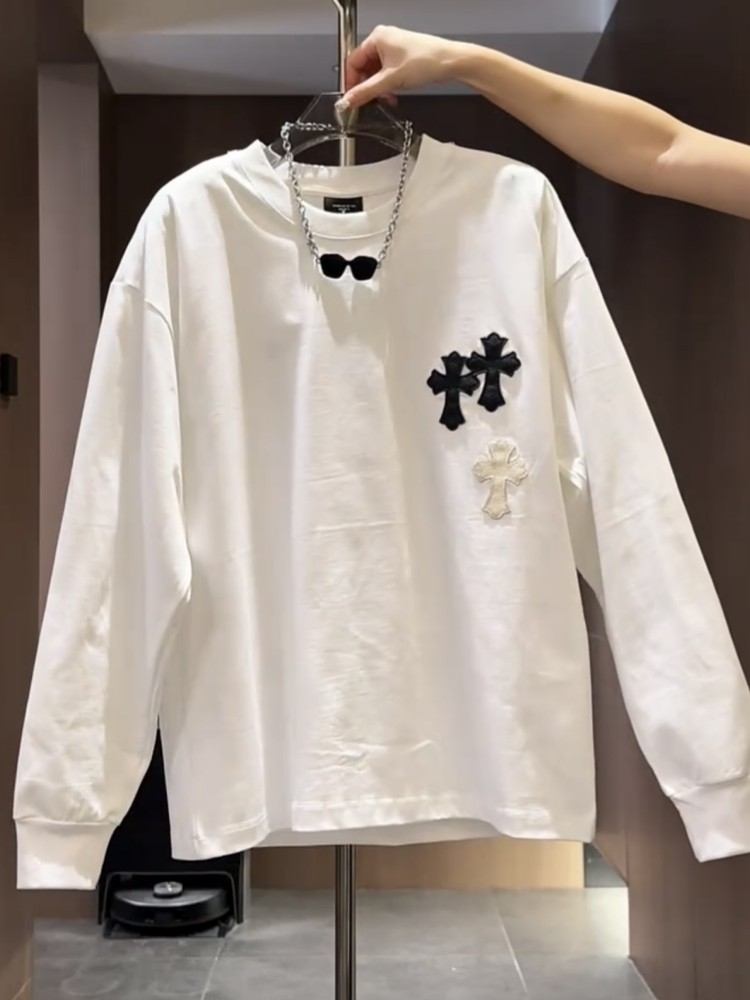 十字皮标刺绣长袖T恤男款春秋季潮牌痞帅设计感宽松百搭圆领卫衣,男装,卫衣,淘宝优惠券,粉丝福利购,淘宝优惠卷