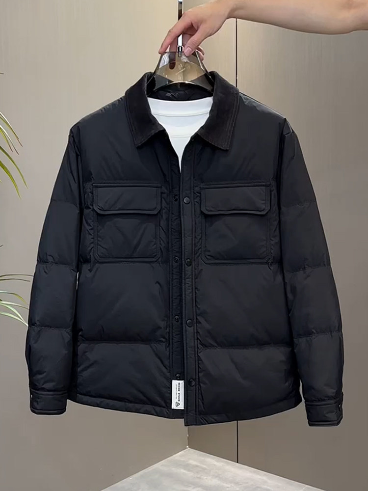 老钱风翻领轻薄羽绒服男士秋冬季韩版潮流保暖宽松休闲衬衫式外套