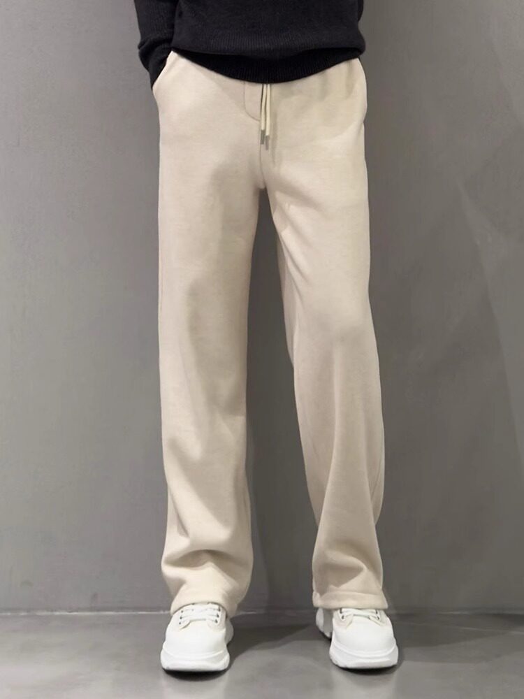 直筒休闲裤男士春秋冬季潮流宽松垂感纯色运动长裤子高街阔腿卫裤