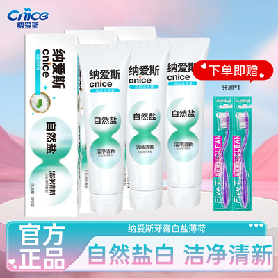 纳爱斯自然盐白牙膏120g家用成人男女通用洁净清新口气官方正品