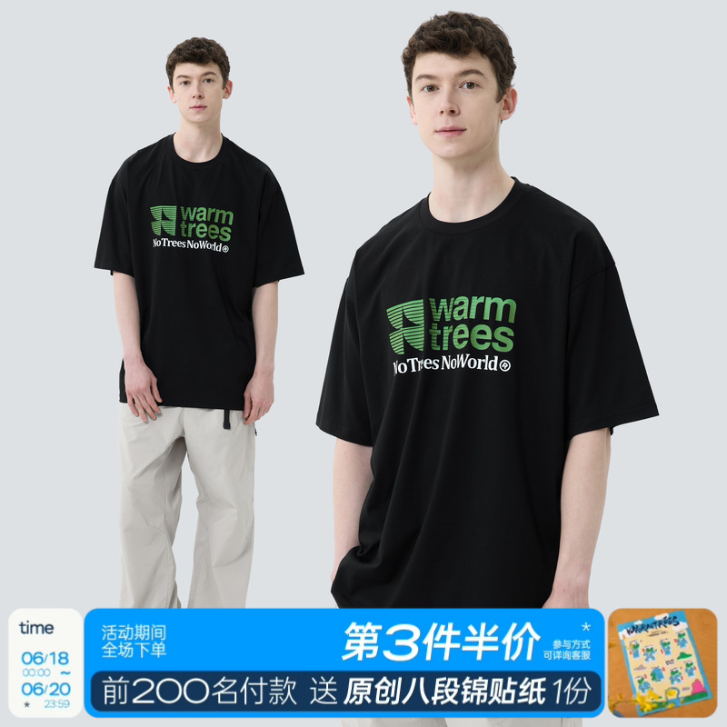 WARMTREES2025夏季新款品牌线形LOGO视觉组合印花宽