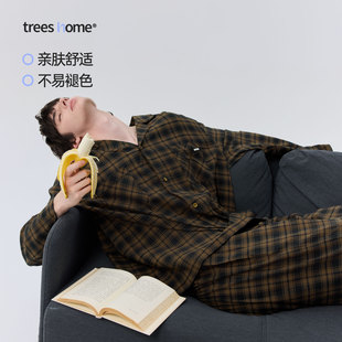 TreesHome双面起绒橙黑格家居服秋冬睡衣套装 男女同款