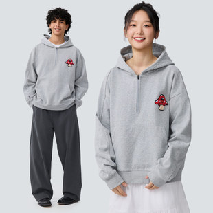 warmtrees树树脆脆乐园蘑菇毛巾绣半拉链连帽卫衣2025休闲卫衣