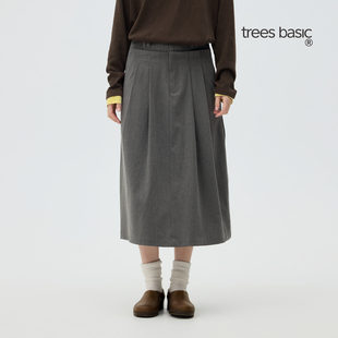 TreesBasic立褶拼接腰浅灰色西装 9分群 裙女士半身裙2026新款