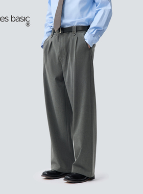 TreesBasic男款立体褶位宽松直筒慵懒感基础款西裤长裤新款