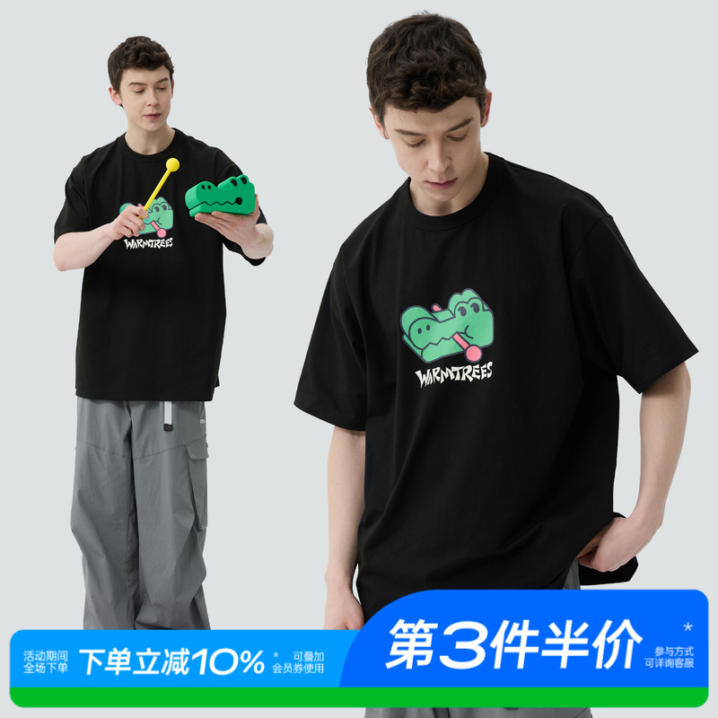 WARMTREES2025夏季新款木鱼鳄鱼宽松短袖T恤上衣潮牌