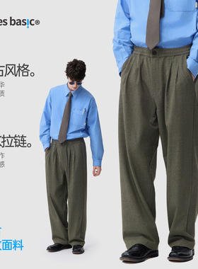 TreesBasic老钱风复古格子长裤西裤直筒秋冬休闲裤慵懒风2025新款