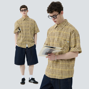 衬衫 度假休闲亚麻色格子泡泡布短袖 新款 warmtrees2025夏季